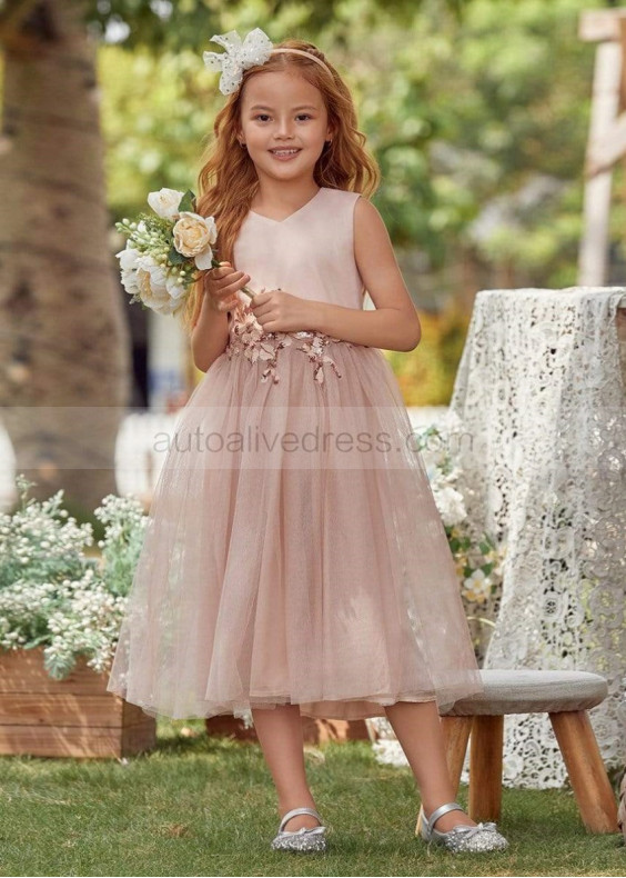 Blush Satin Tulle Sequin Appliques Flower Girl Dress Photoshoot Dress Blush Satin Tulle Sequin Appliques Flower Girl Dress Photoshoot Dress
